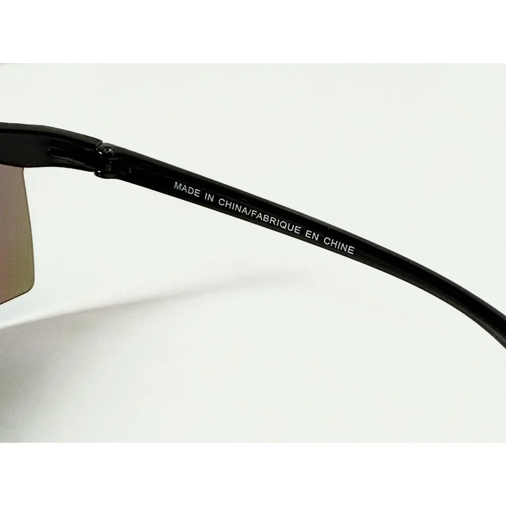 Hang Ten 6021W Shield Sunglasses Black Frame Yellow Mirror Lens Sport Unisex New